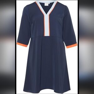 NWT Junarose Navy Dress Orange and White Accents Half Sleeve Johanne Dress 14